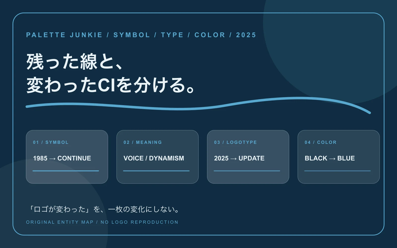 NTTの2025年CIで継承された要素と変わった要素を示すPalette Junkieオリジナル図解